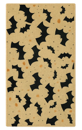 Halloween rug with black bats flying across beige background.